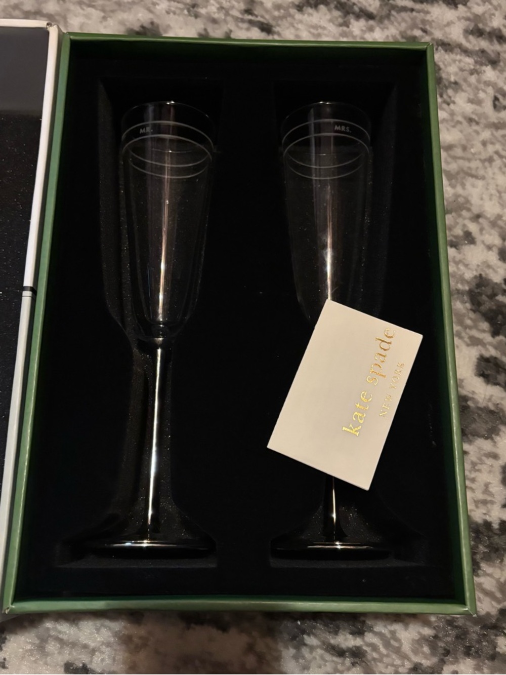 Kate Spade Mr & Mrs Champagne Flute Pair Lenox Silverplate